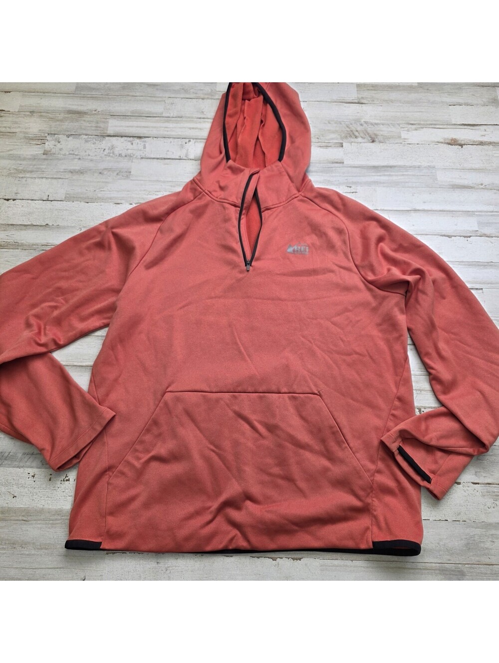 REI Co-op Hoodie Adult MED 1/4 Zip Pullover Kangaroo Pocket Outdoor - Orange